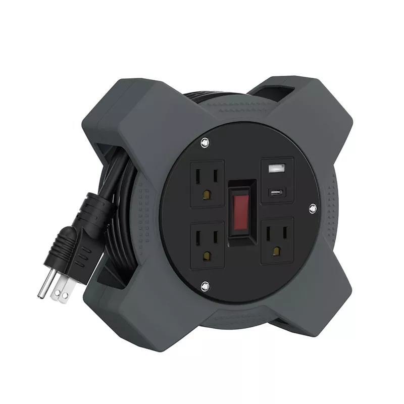 Carretel de cabo plástico USB de 3 tomadas 20 pés Carretel de cabo plástico USB de 3 tomadas 20 pés